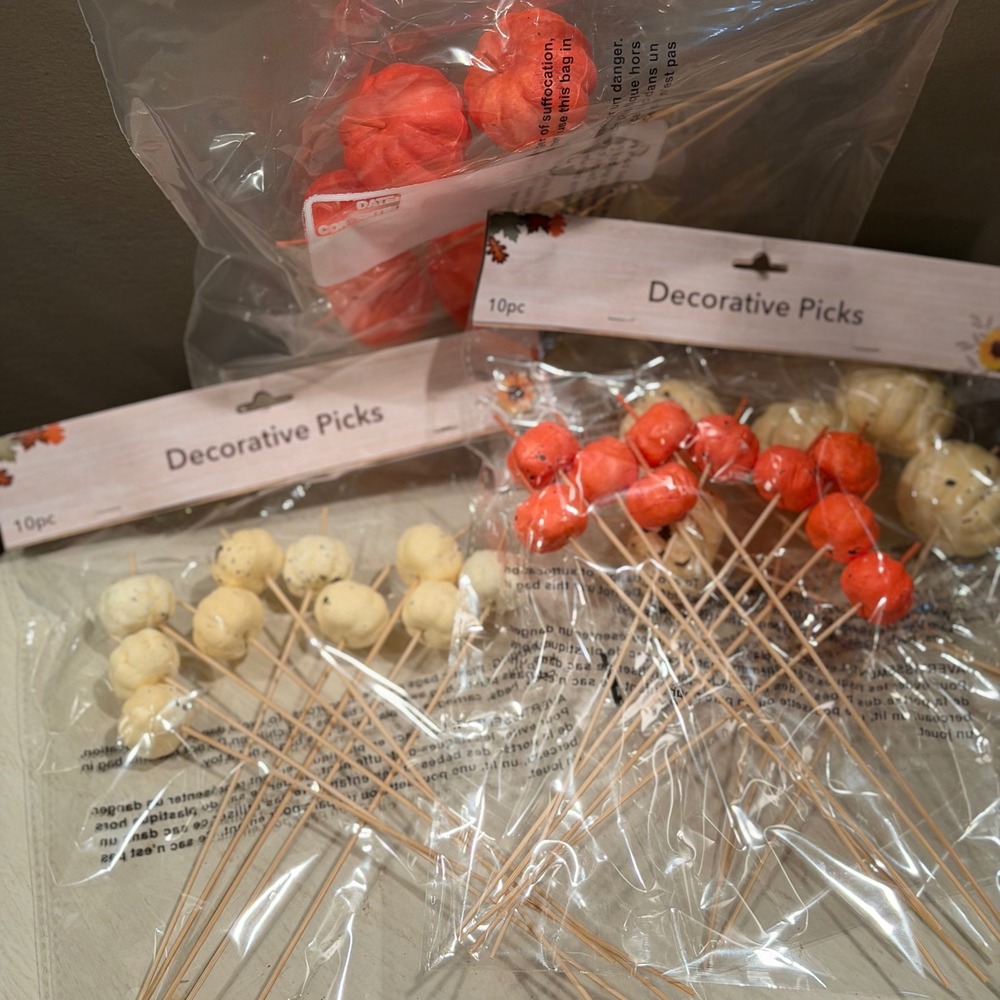 Decorative Pumpkin Picks Autumn Harvest Halloween Thanksgiving 10pc Orange Ivory